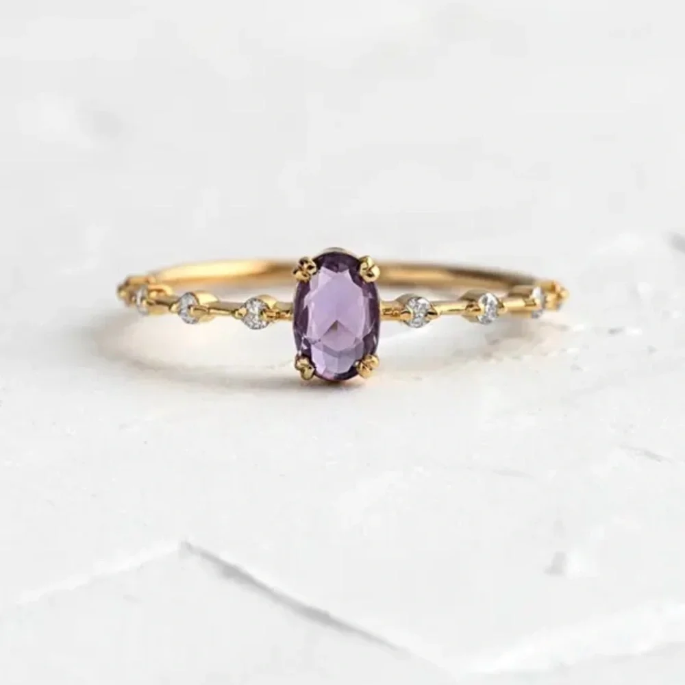 Dainty Purple Crystal 925 Sterling Silver Ring - Picture 5 of 5